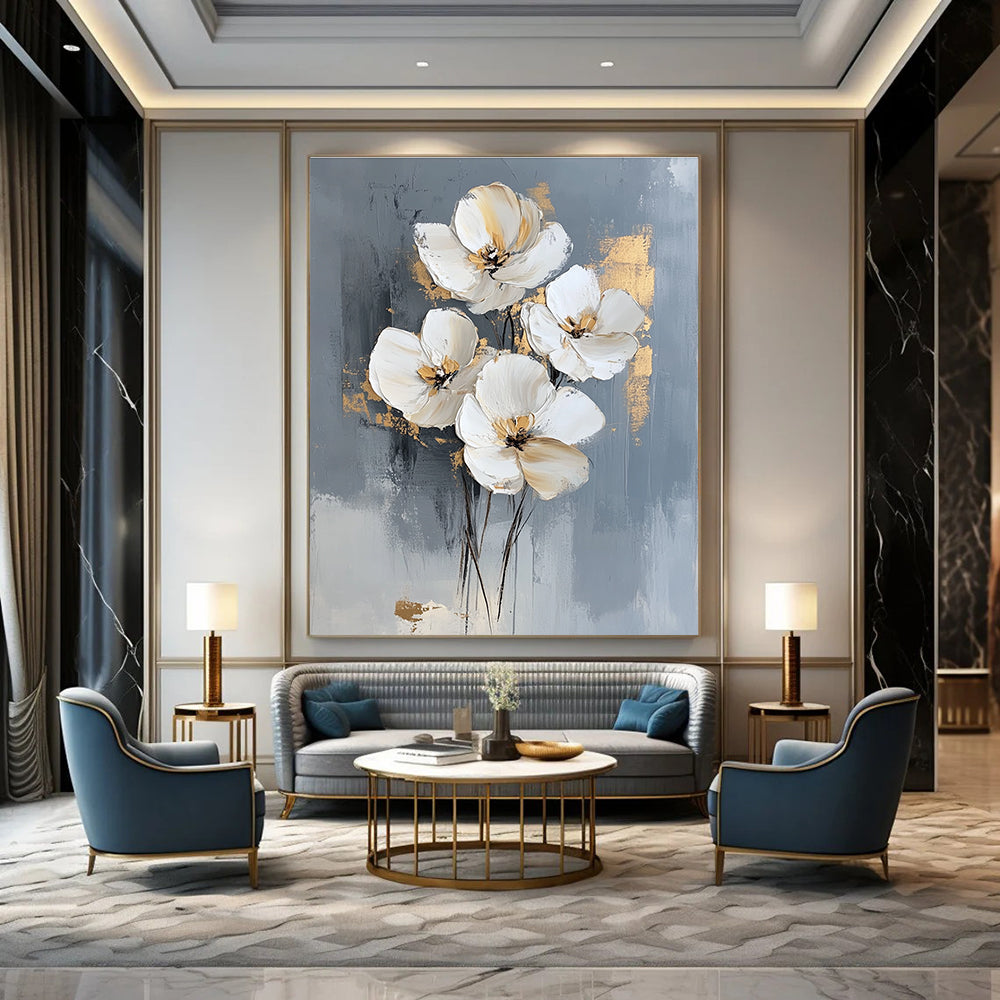 Gray Background White Flowers for Modern Living Room & Sophisticated Office STSC511
