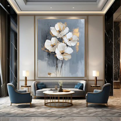 Gray Background White Flowers for Modern Living Room & Sophisticated Office STSC511