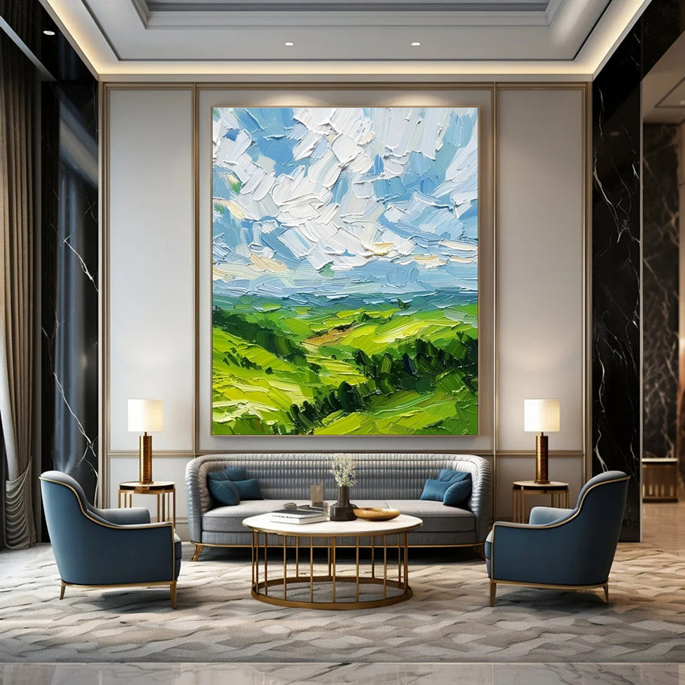 Impasto Green Valley Art for Country Cottage & Landscape - Art Gallery DLZ2257