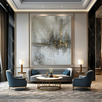Gold - Gray Textured Abstract Art for Luxury Hotel Lobby & High - End Art Gallery DLZ1790