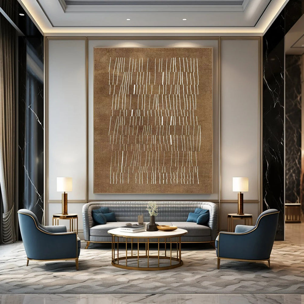 Brown & White Linear Abstract Art for Bohemian Office & Rustic Home Study DLZ1998