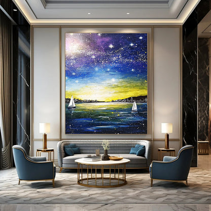 Starry Night Sea View for Coastal Home Office & Relaxation Lounge STSC848