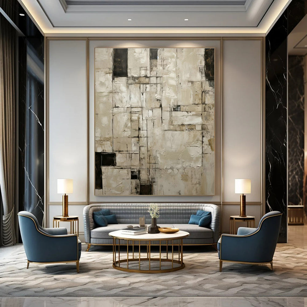 Vintage - Grey Geometric Abstract Art for Industrial Loft & Retro - Inspired Café DLZ1322
