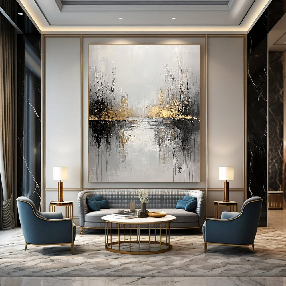 Grey and Gold River Abstract for Serene Home Library & Luxury Spa Retreat STSC396