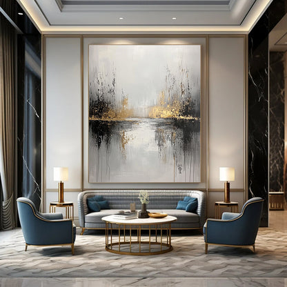Grey and Gold River Abstract for Serene Home Library & Luxury Spa Retreat STSC396