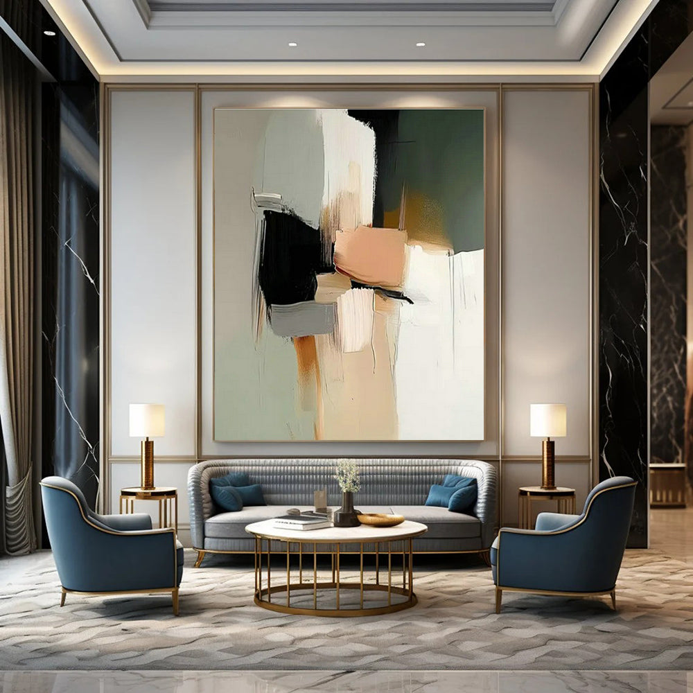 Color - Block Geometric Abstract Art for Modern Living Room & Art Gallery Exhibition DLZ1840
