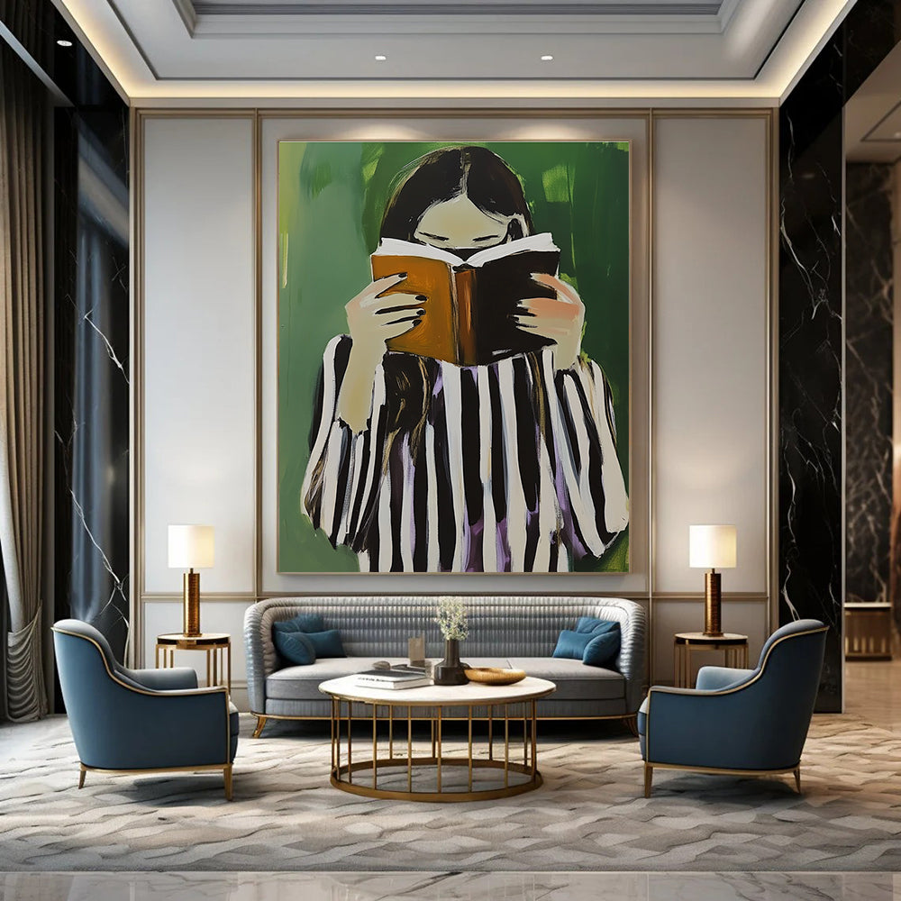 Girl Reading with Book for Cozy Reading Nook & Literary - Themed Café STSC1258