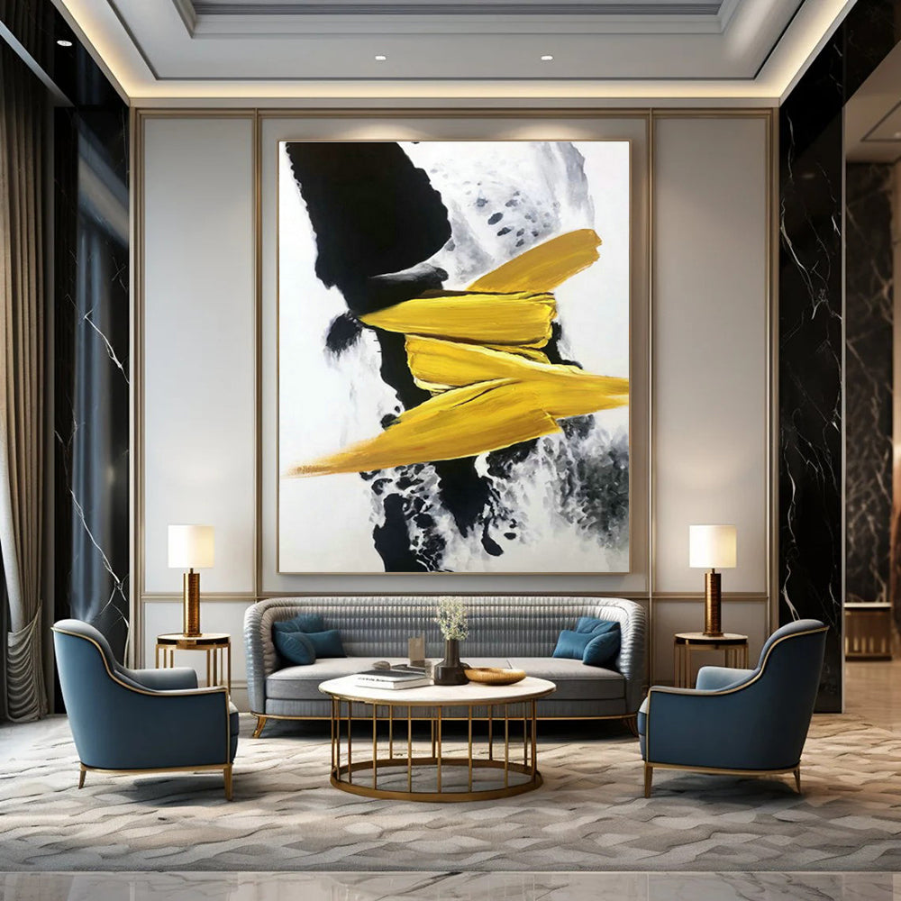 Yellow - Black Abstract Art for Living Room & Office DLZ0481