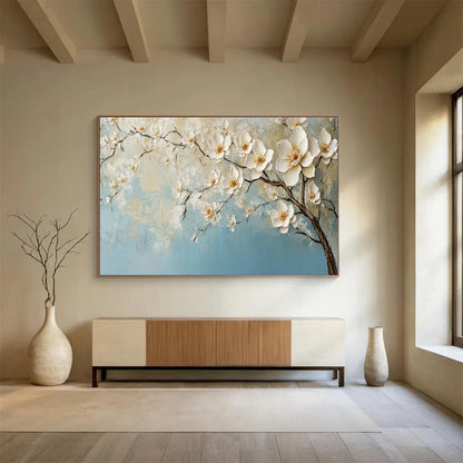 Textured White Blossom Relief Art for Elegant Dining Room Ambiance DLZ3055