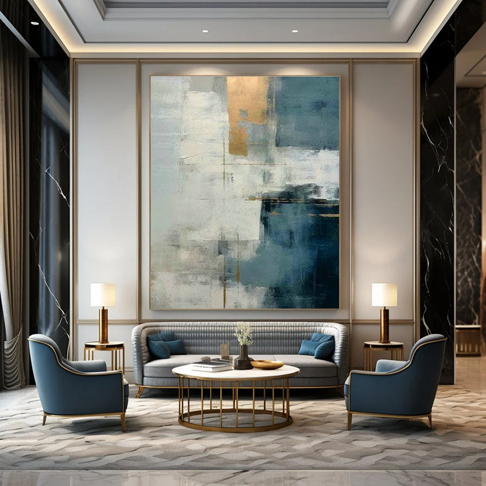 Blue - Gold Abstract Art for Dining Room & Office DLZ0381