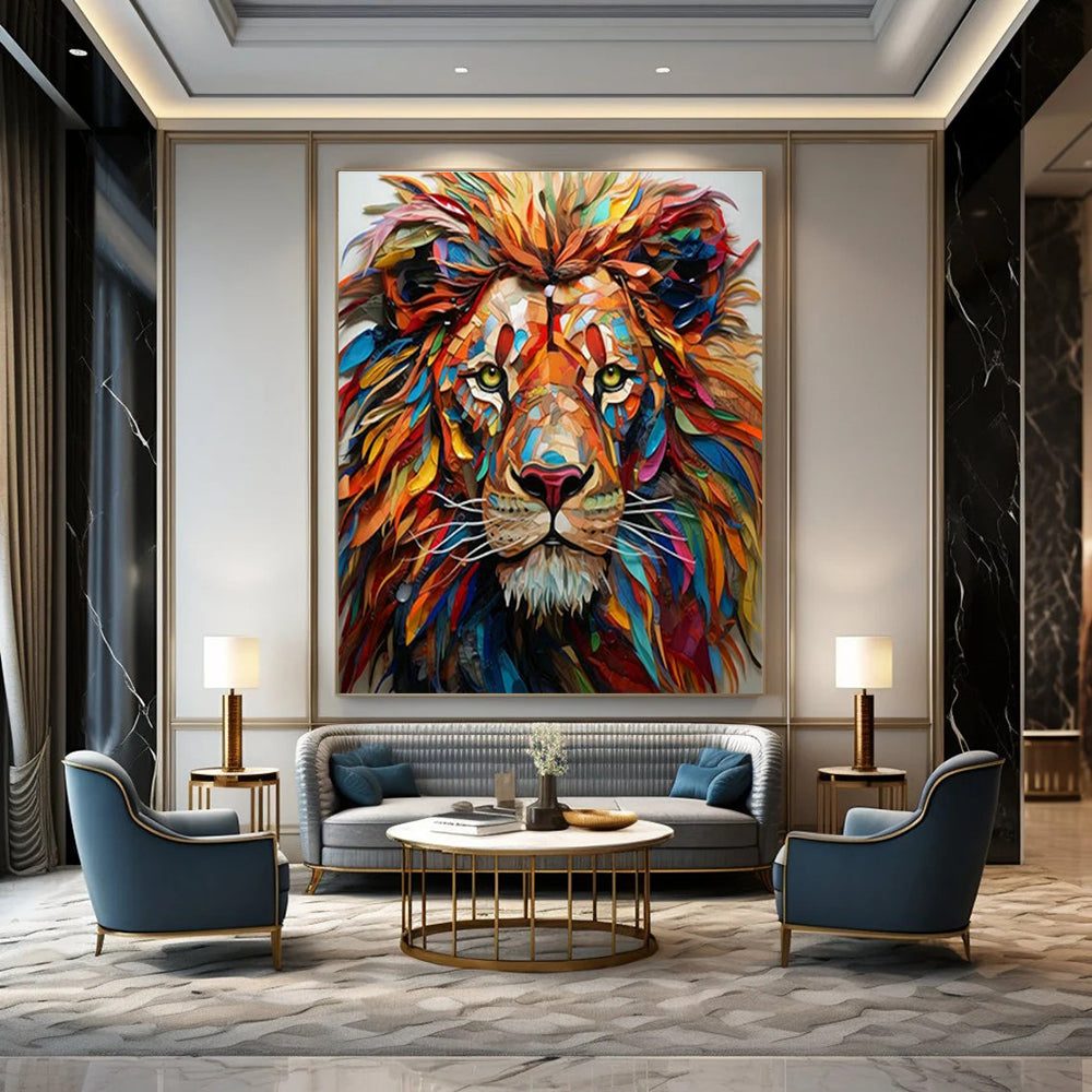Colorful Lion Head Art for Safari - Themed Living Room & Wildlife Conservation Office DLZ1550