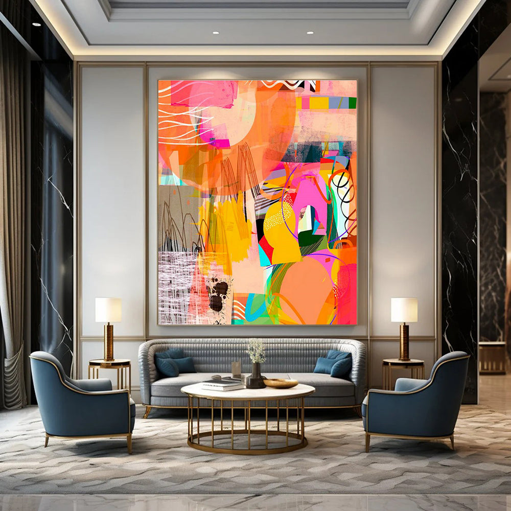 Orange - Pink Geometric Art for Trendy Café Community Boards DLZ0131
