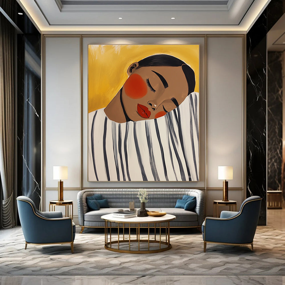 Sleeping Woman with Yellow Background for Minimalist Bedroom & Calming Meditation Room STSC536