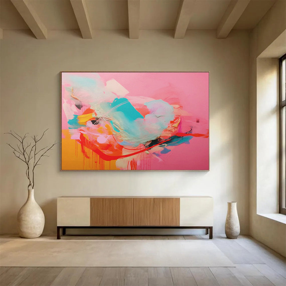 Pink - Orange Clash Abstract Art for Eclectic Living Space DLZ2886