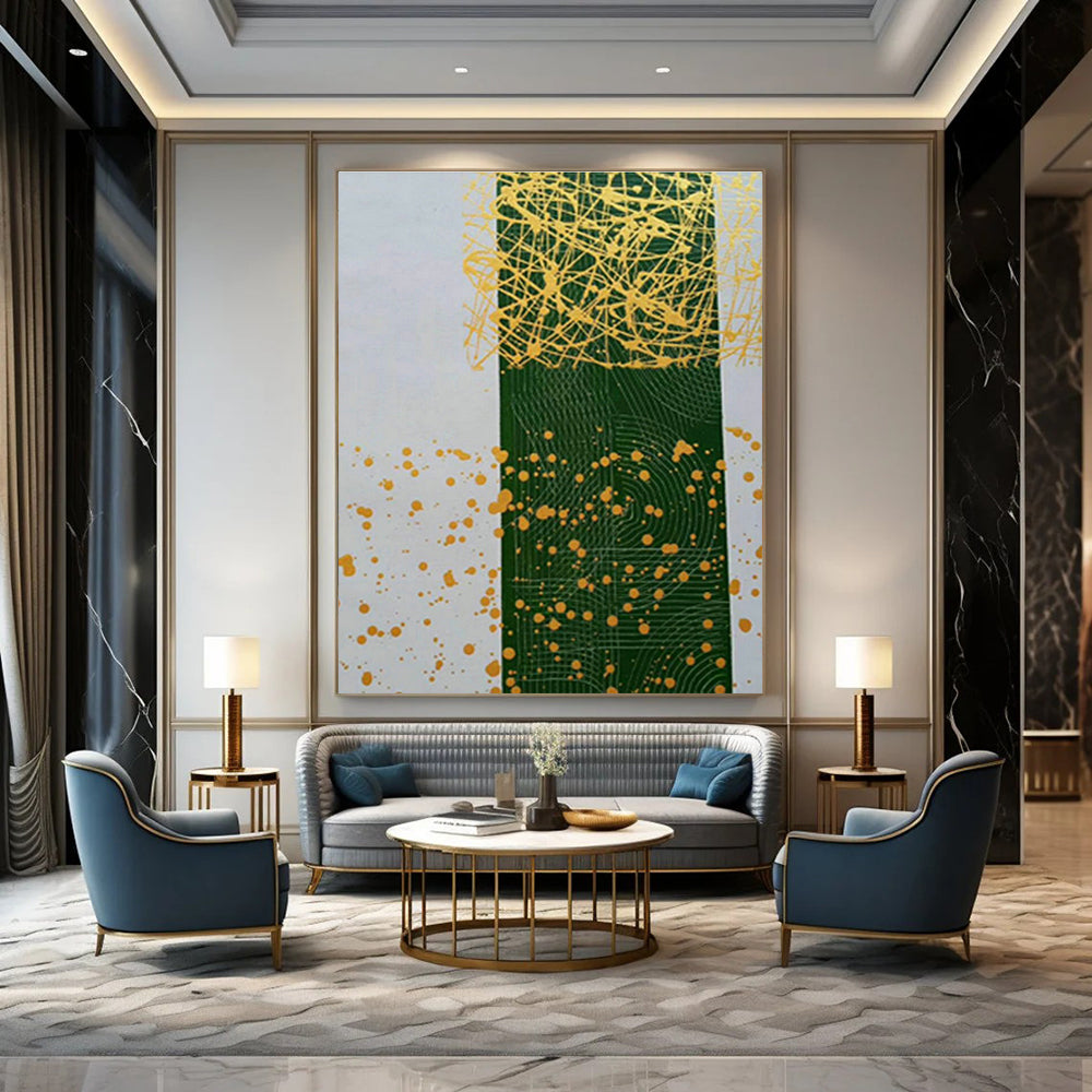 Yellow - Green Splatter Abstract Art for Bohemian Café & Artistic Playroom DLZ0776