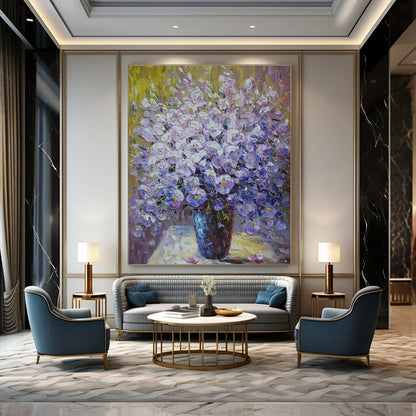Realistic Purple Flower Oil Painting for Elegant Dining Room & Floral - Themed Spa DLZ1353