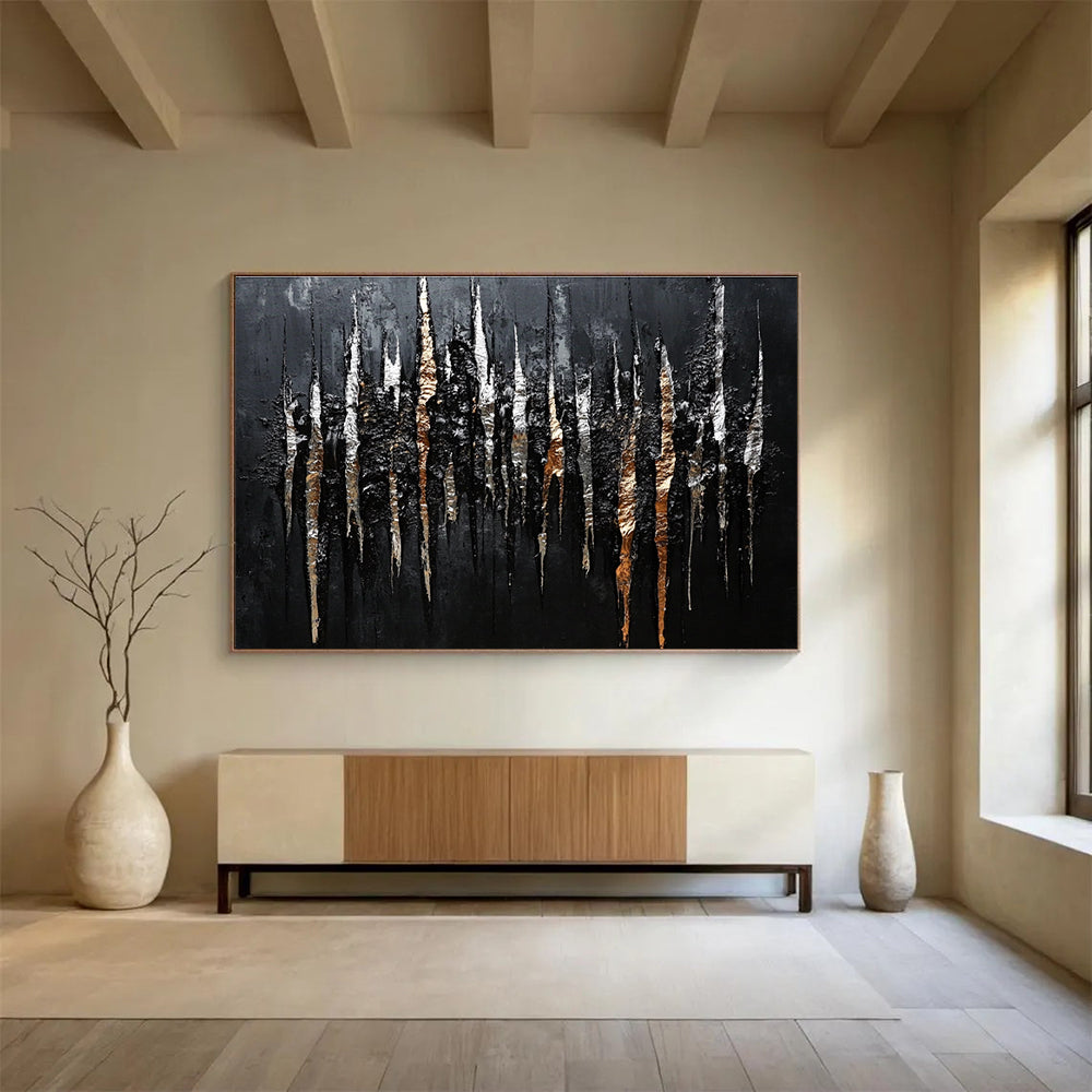 Textured Black - Silver - Gold Art for Luxury Hotel Lobby & Art Gallery SC019
