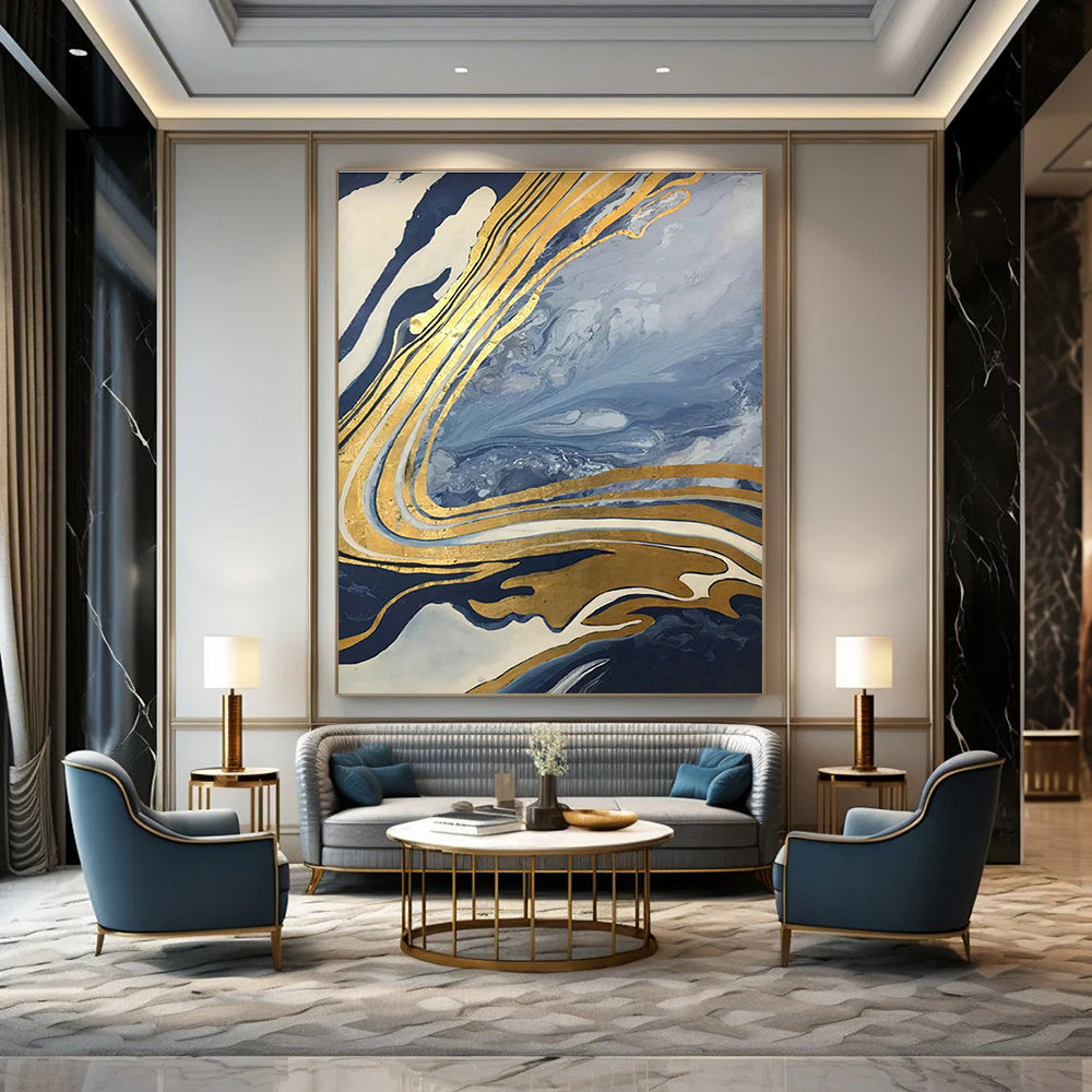 Blue - Gold Marble Abstract for Luxury Yacht Interior & High - End City Penthouse DLZ0877