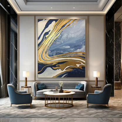 Blue - Gold Marble Abstract for Luxury Yacht Interior & High - End City Penthouse DLZ0877