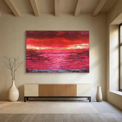 Red Sunset Abstract Art for Romantic Beachfront Restaurant Walls DLZ2575