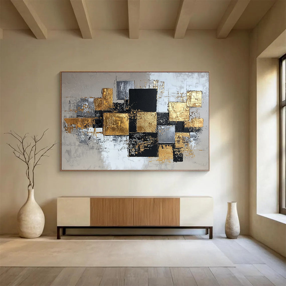 Gold, Silver and Black Abstract Art for Luxury Hotel Suite & Upscale Office SC318