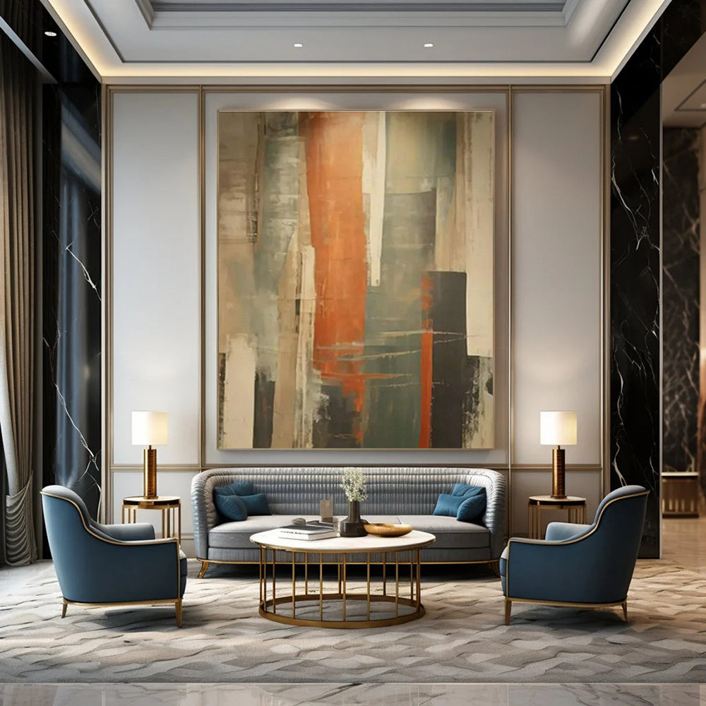 Orange - Gray Abstract Art for Modern Office Lounge & Urban Apartment DLZ1695