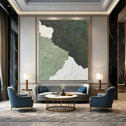 Green - White Textured Abstract Art for Bohemian Living Room & Plant - Filled Café DLZ1333