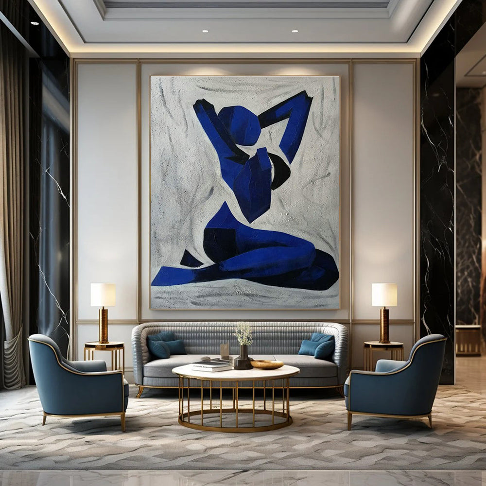 Blue Yoga Pose Silhouette Art for Spa Retreat & Modern Meditation Room DLZ2268