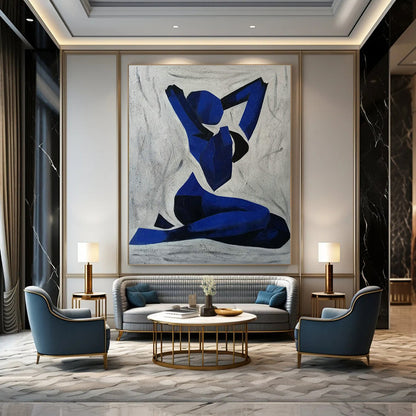 Blue Yoga Pose Silhouette Art for Spa Retreat & Modern Meditation Room DLZ2268