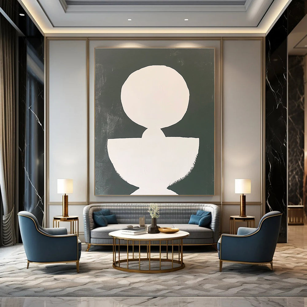 Abstract White Forms on Black for Modern Living Room & Art Gallery STSC1250