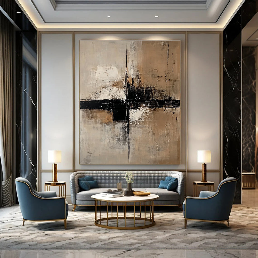 Beige and Black Abstract for Sophisticated Home Library & Modern Art Gallery STSC238