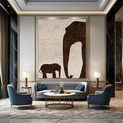 Elephant Silhouette Oil Painting for Family - Friendly Home & Safari - Themed Nursery DLZ1336