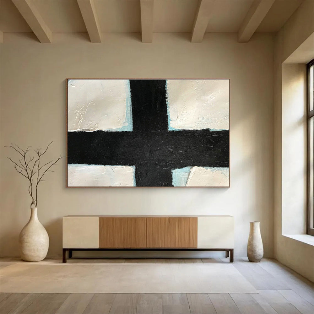 Black - White Cross Abstract Art for Minimalist Church Chapels DLZ2564