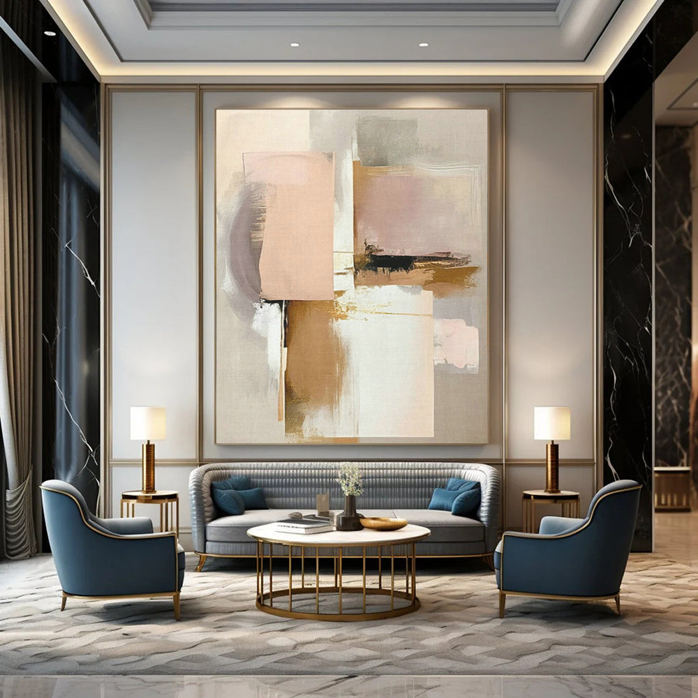 Blush & Gray Abstract Art for Bohemian Living Room & Chic Nursery DLZ1639