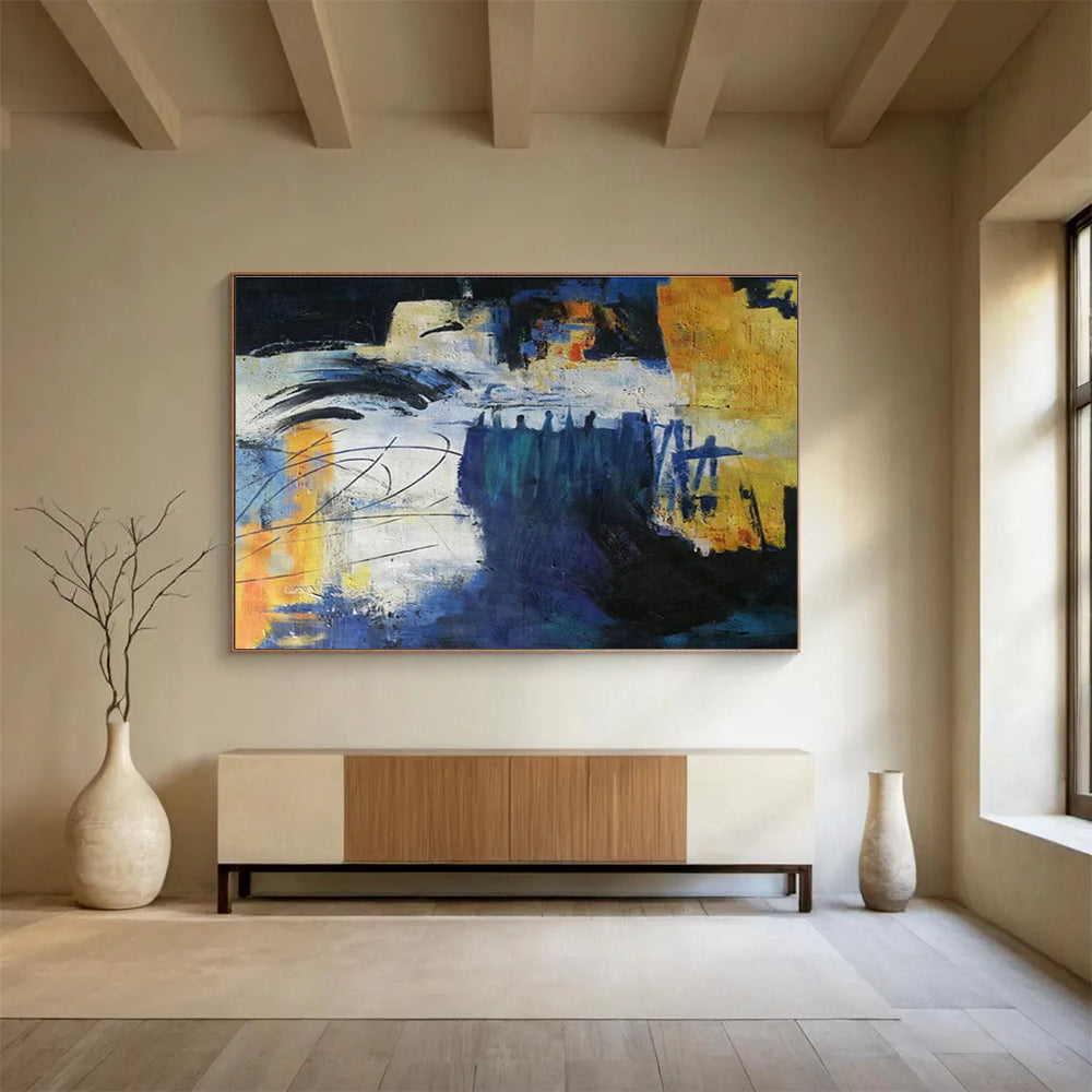 Blue - Yellow Abstract Art for Industrial - Chic Café Lounge Walls DLZ3234