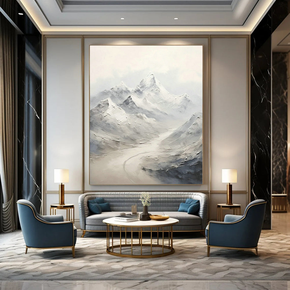 Snowy Mountain Abstract Art for Ski Chalet & Nature Lover’s Bedroom DLZ1271