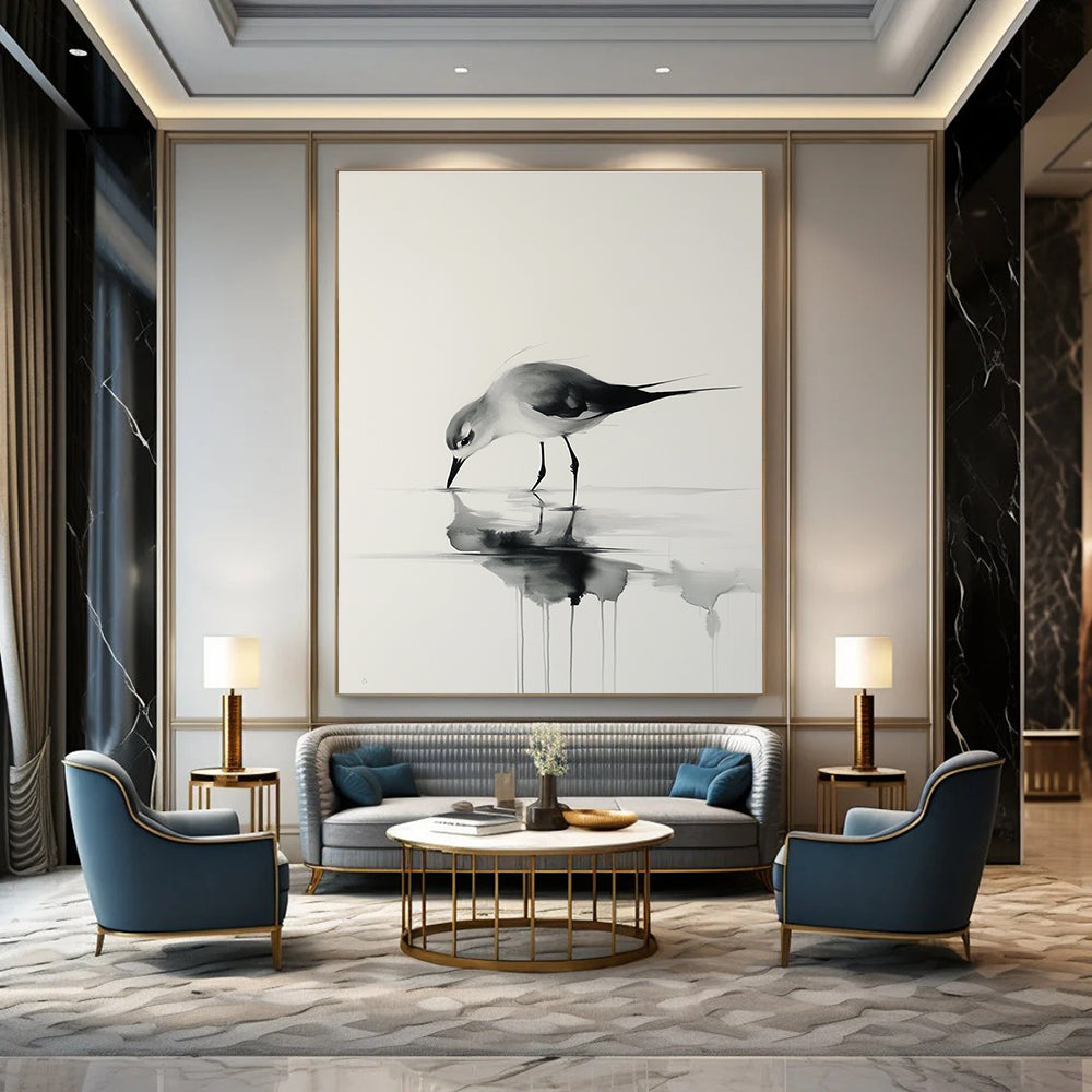 Ink Wash Bird Drinking for Zen - Inspired Office & Traditional Tea House STSC906