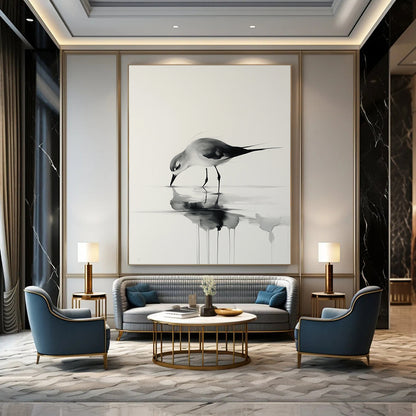 Ink Wash Bird Drinking for Zen - Inspired Office & Traditional Tea House STSC906