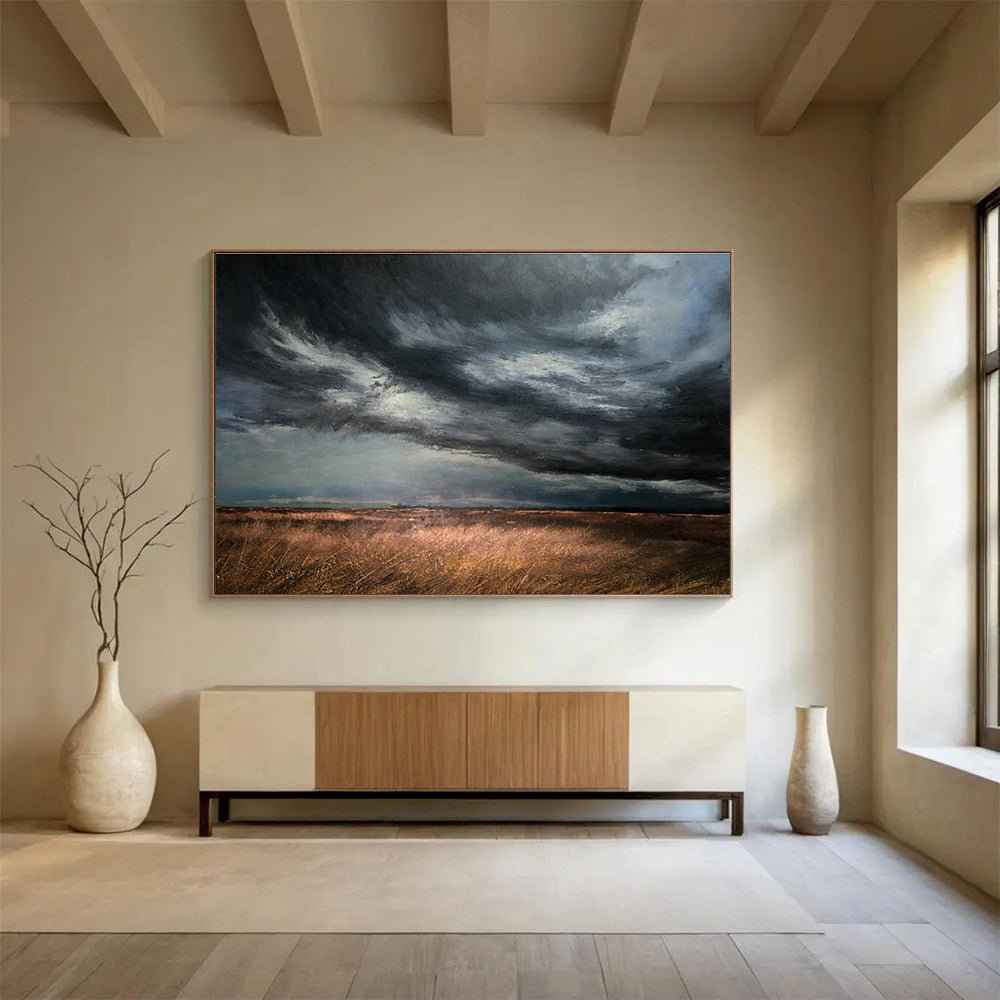 Prairie Storm Oil Painting for Rustic Farmhouse Living Room Fireplaces DLZ3156