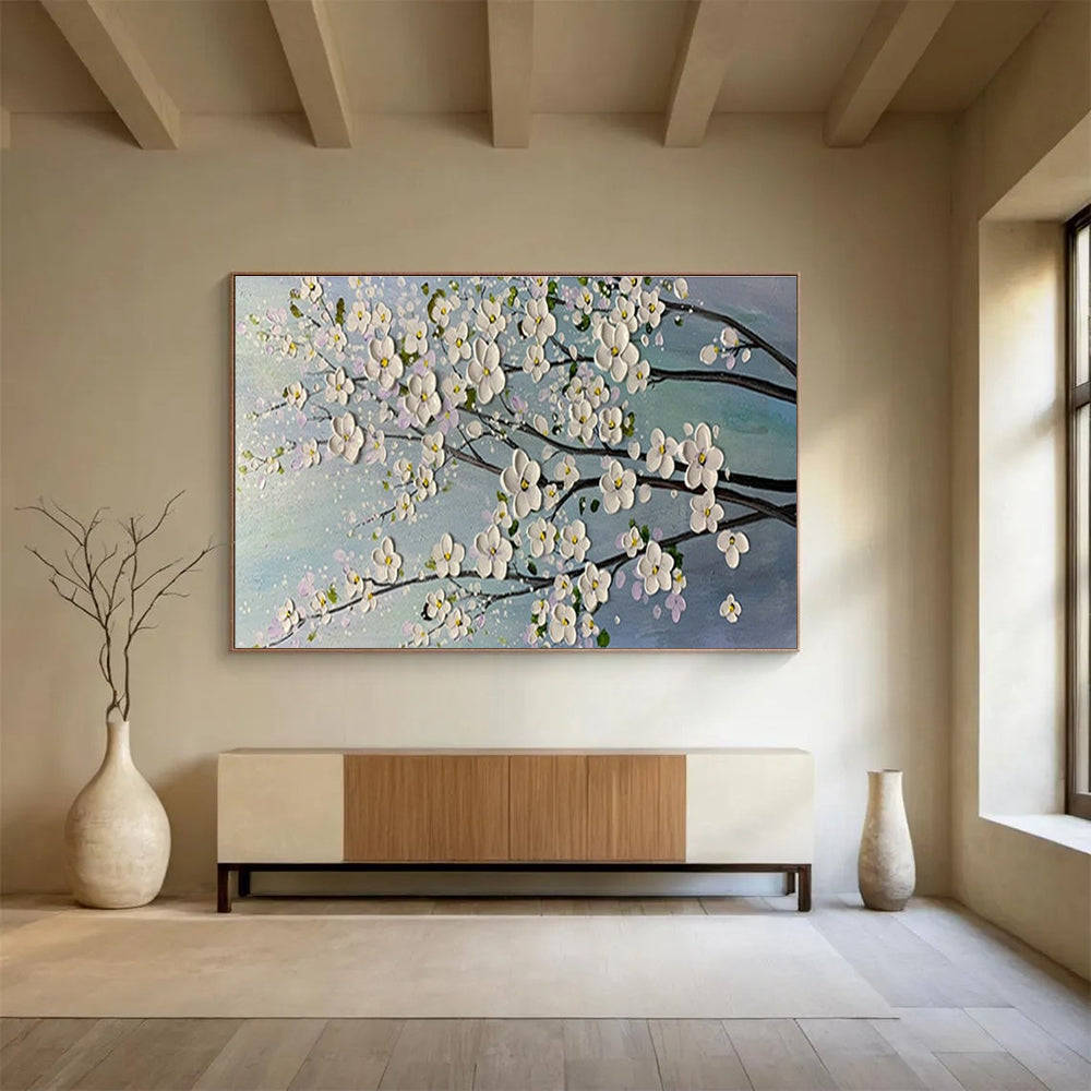 White Flower Branch Art for Minimalist Home Bedroom Accent Walls DLZ3271