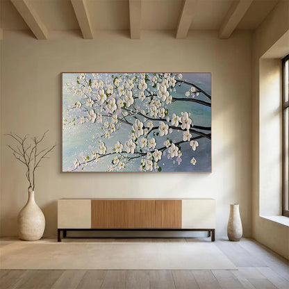 White Flower Branch Art for Minimalist Home Bedroom Accent Walls DLZ3271