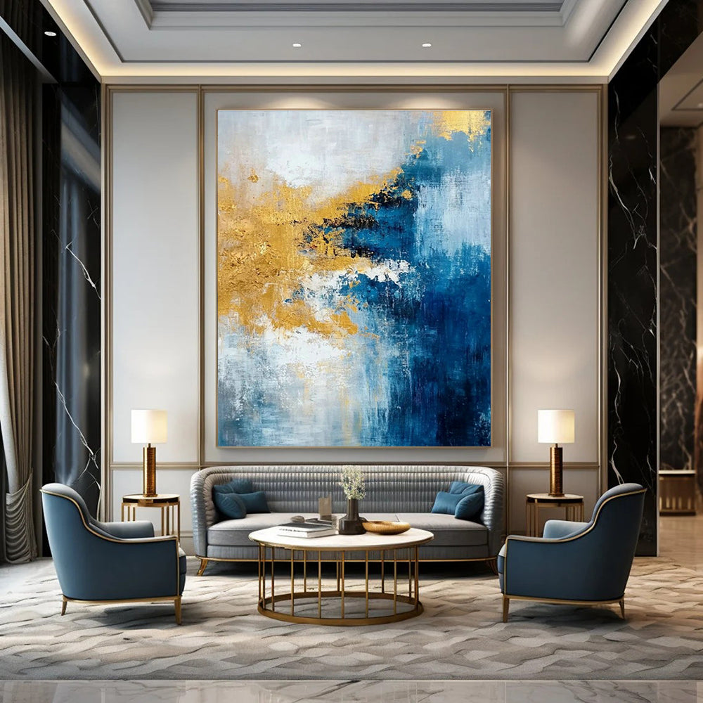 Blue - Gold Abstract Art for Beachfront Condo & Art - Lovers’ Living Room DLZ1906