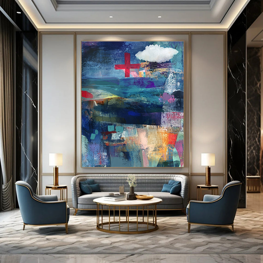 Abstract with Red Cross for Modern Wellness Center & Eclectic Art Space STSC575