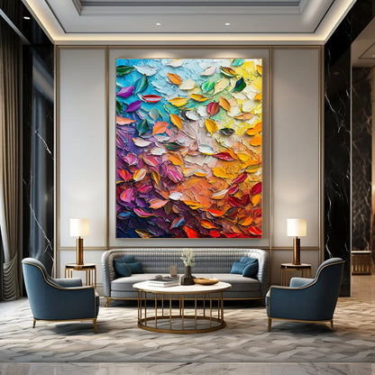 Colorful Leaf Palette Knife Art for Art Studio & Vibrant Café DLZ0736