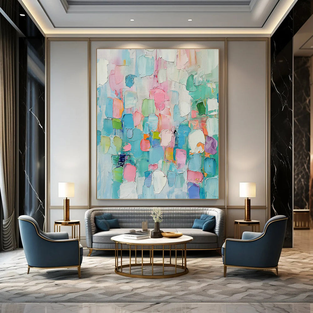Pink - Blue Color Block Abstract Art for Creative Studio & Trendy Coffee Shop DLZ1004