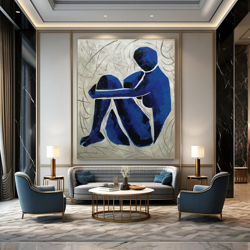 Blue Abstract Figure Art for Wellness Center & Contemporary Home Office DLZ1792