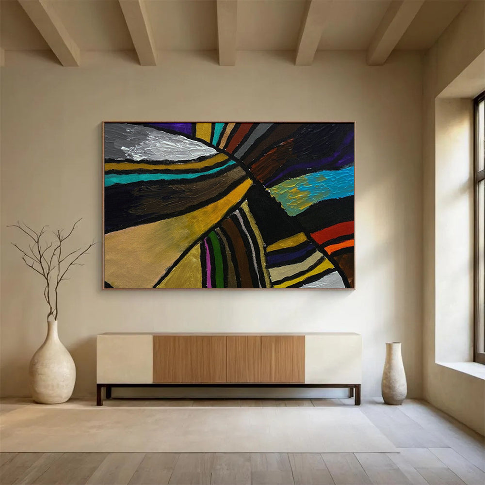 Energetic Colorful Striped Abstract Art for a Vibrant Hallway DLZ2397