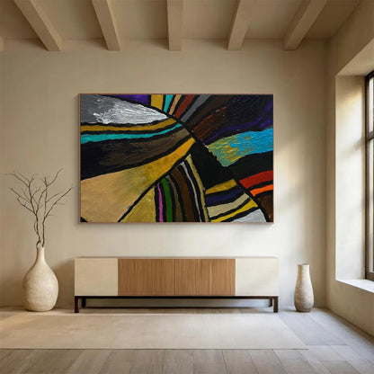 Energetic Colorful Striped Abstract Art for a Vibrant Hallway DLZ2397