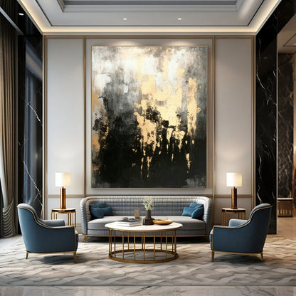 Gold - Gray Abstract Art for High - End Boutique & Art Deco Home DLZ1804