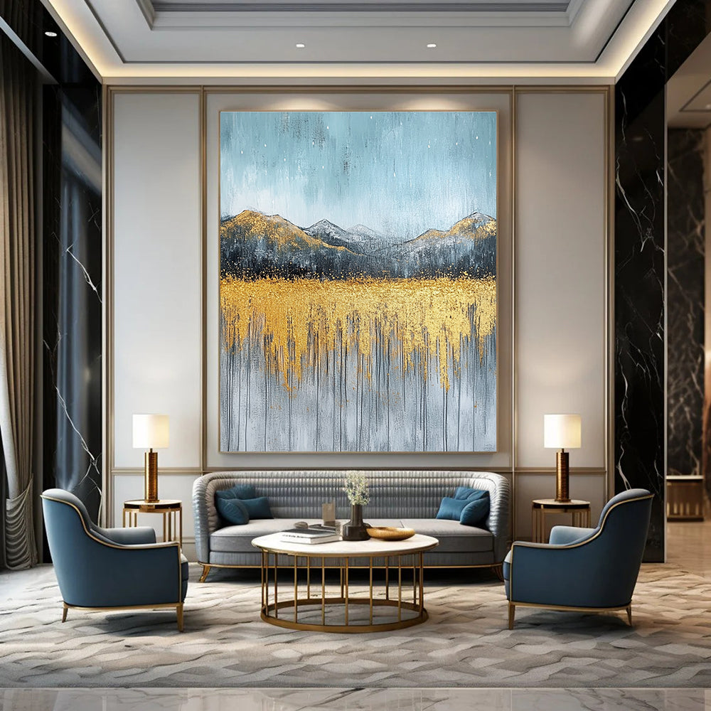 Golden Mountain Field Art for Luxury Ski Chalet & Boutique Hotel Lobby STSC097